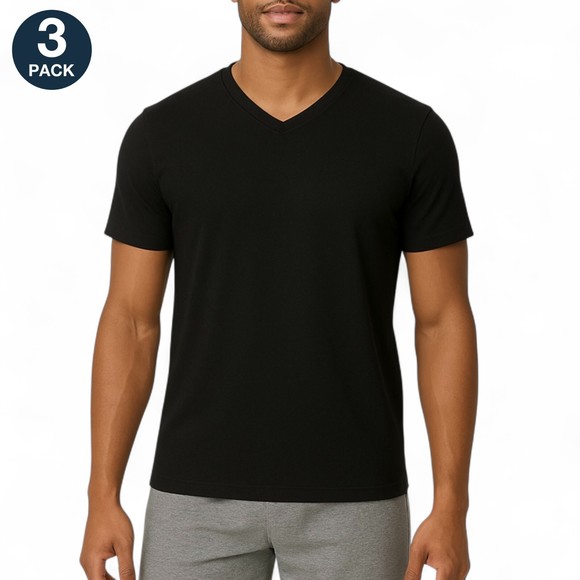 Gap Men’s 3-Pack Regular-Fit Cotton V-Neck T-Shirts TAGLESS Black M NWOT - Picture 1 of 3